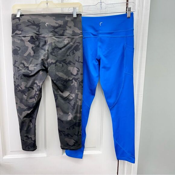 Zyia light tight blue & forest camo luxe hi rise crop leggings capri size 6-8. - Picture 2 of 7